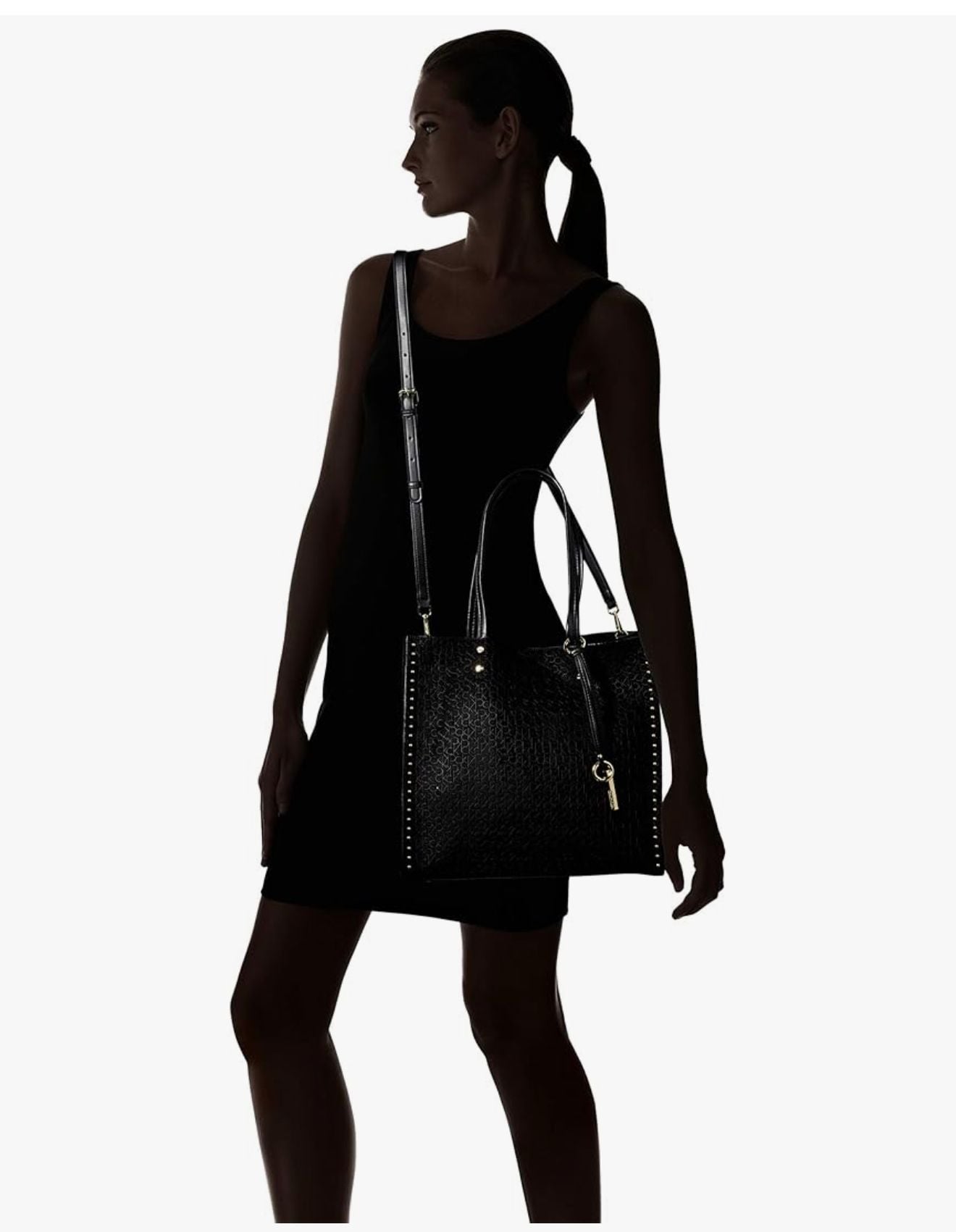 Calvin Klein Ck Emboss Suede North/South Large Tote, Black/Silver